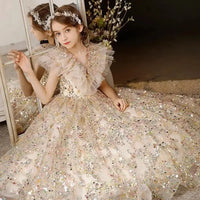 Princess Dress For Girls Kids Sequined Long Frock Children Catwalk Formal Evening Gown Teenagers Pageant Natalia Home Fashion    Natalia Home Fashion