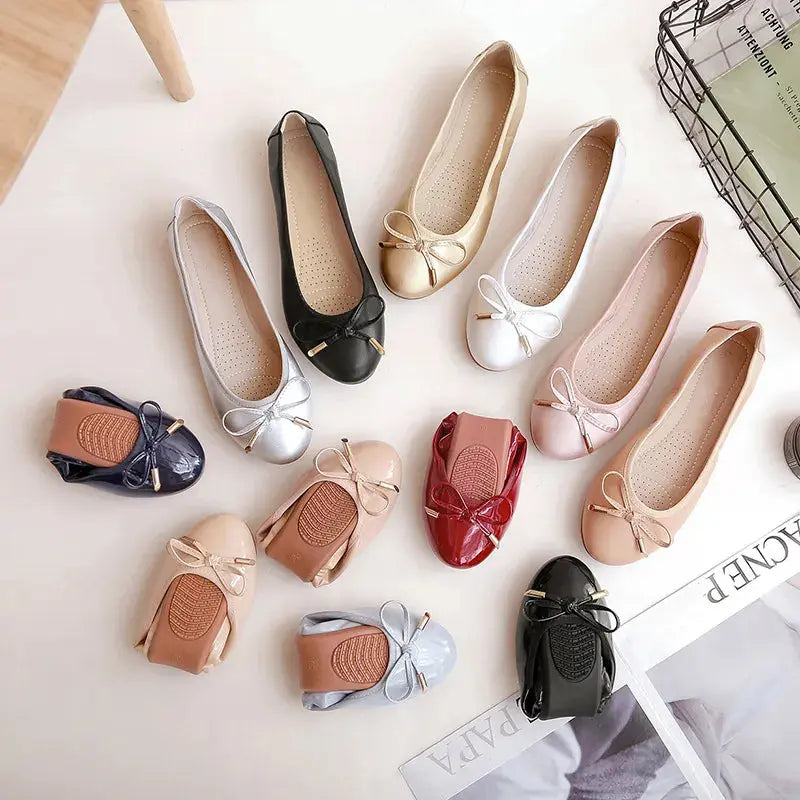 Roll up Ballerina Lady Custom Summer New Arrival ladies Pu Leather Solid Color Flat Shoes My Store