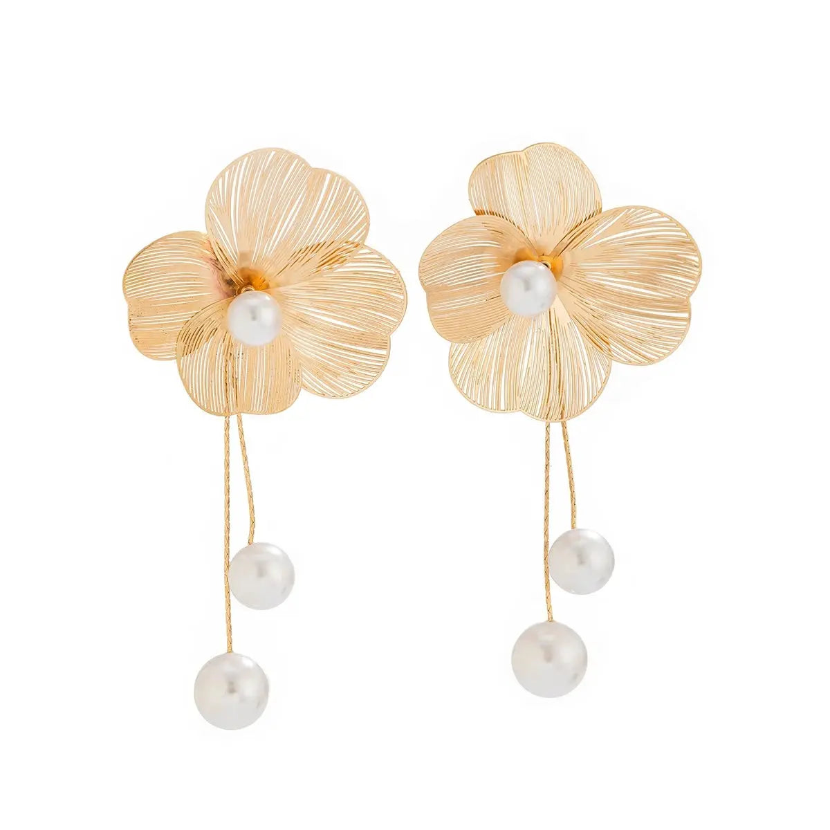 Romantic Flower Petal Long Tassel Drop Earrings for Women 2024 Trend Imitation Pearl Hanging Piercing Earrings Wed Jewelry Gift Natalia Home Fashion    Natalia Home Fashion