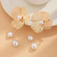 Romantic Flower Petal Long Tassel Drop Earrings for Women 2024 Trend Imitation Pearl Hanging Piercing Earrings Wed Jewelry Gift Natalia Home Fashion    Natalia Home Fashion