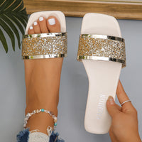 Summer Sandals Women 2024 New Summer Flat Sandals Shoes Female Designer Square Toe Bling Luxury Slippers Women Shoes for Women Natalia Home Fashion   Gold-38 Natalia Home Fashion