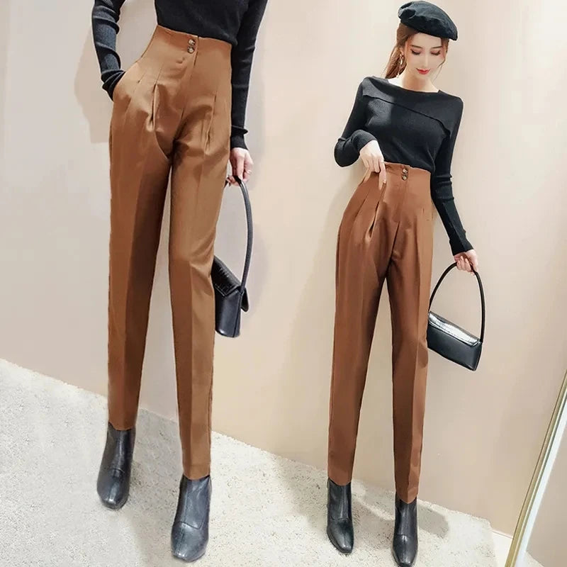 High Waisted Suit Pants for Women, Ankle Length Trousers, Vintage Clothing, British Style, Office Work, Spring and Autumn, 2024 Natalia Home Fashion    Natalia Home Fashion