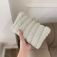 Vintage Pearl Women Handbag 2023 Diamond Evening Bag Luxury Wedding Bridal Ladies Clutch Chain White Shoulder Dress Dinner Bag