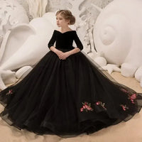 Kids Girl Ceremony Dress New Kid Dresses Girls Elegant Long Prom Black Embroidery Children 8 Grade Graduation Party Clothes