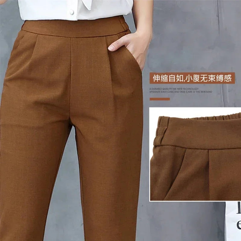 Women's High Waist Pants Spring and Summer Thin Stretch Women's Loose Trousers Casual Suit Pants Straight Office Ladies Clothes Natalia Home Fashion    Natalia Home Fashion