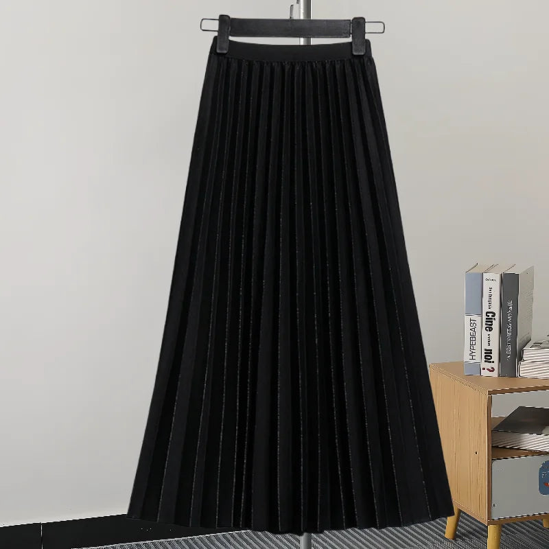 GVUW Pleated Women Skirt Fashion Elastic Waist Versatile Elegant 2024 New Solid Color Simplicity Female Loose Skirts 17G7503 Natalia Home Fashion   Black-One-Size Natalia Home Fashion