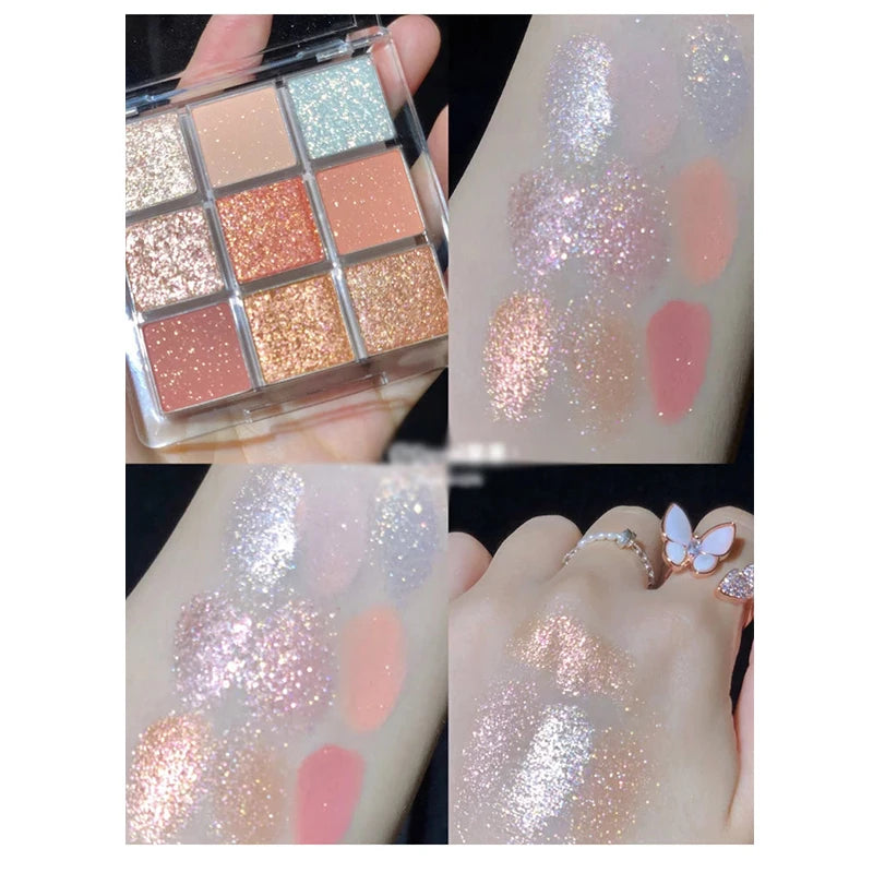 9-color Shiny Eye Shadow Eye Pigments Glitter Eyeshadow Palette Pink Pearly  Palette Korean Charming Eye Makeup Palette Natalia Home Fashion    Natalia Home Fashion