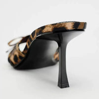 High Quality Women Shoes Bow Knot Leopard Print High Heel Slippers Women Slippers