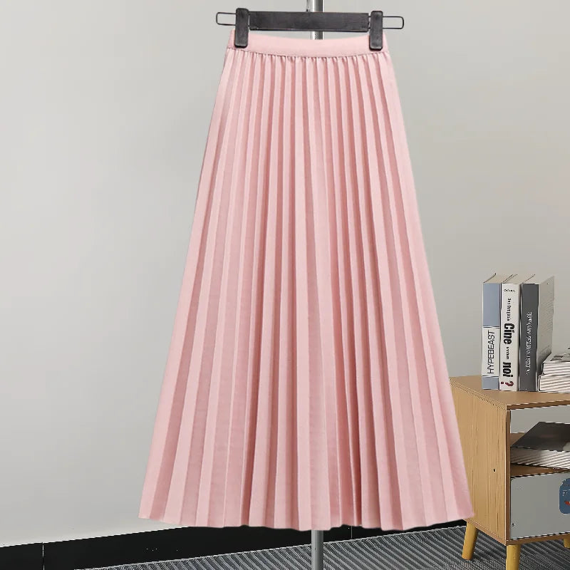 GVUW Pleated Women Skirt Fashion Elastic Waist Versatile Elegant 2024 New Solid Color Simplicity Female Loose Skirts 17G7503 Natalia Home Fashion   Pink-One-Size Natalia Home Fashion