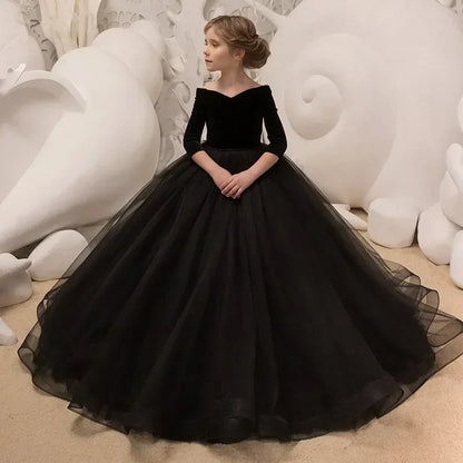 Kids Girl Ceremony Dress New Kid Dresses Girls Elegant Long Prom Black Embroidery Children 8 Grade Graduation Party Clothes