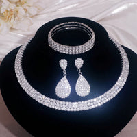 Luxury Round Rhinestone Necklace Set for Women Classic Silver Color Necklace Bracelet Earring Jewelry Set Bridal Wedding Jewelry Natalia Home Fashion   3-Lays-set Natalia Home Fashion