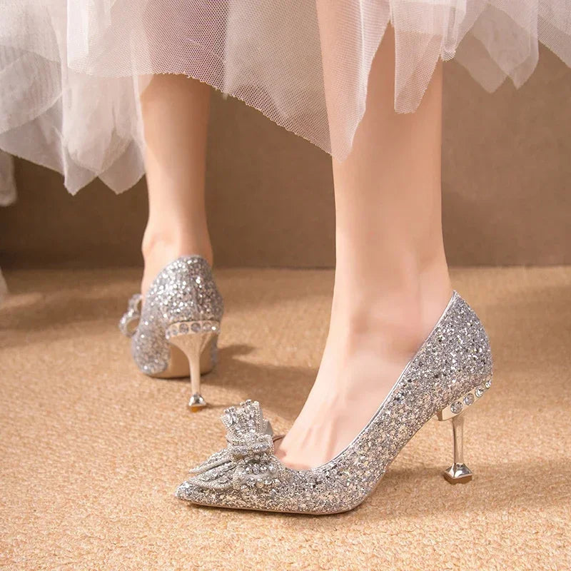 Women's Rhinestone Wedding Shoes Shoes Luxury Buckle Decorative Banquet Women's Shoes High Heels