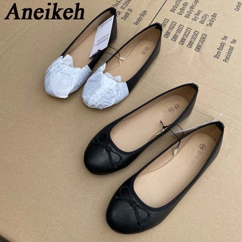 Fashion Flats Luxury Women Ballerinas Round Toe Bowtie Slip on Comfort Loafers Ladies  Shoes