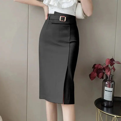 Women's High Waist Split Knee Length Midi Bodycon Pencil Skirt, Elegant Suit, Business Work Skirt, Office Ladies Black Skirts, Natalia Home Fashion   black-XL Natalia Home Fashion