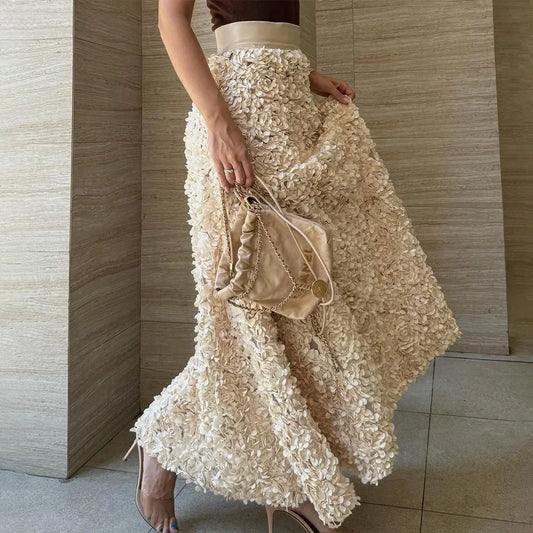 Original Light Luxury Evening Skirt Autumn Winter Women's Slim Fit Loose Warm Embroidered Petal Side Split Design Casual Skirt Natalia Home Fashion    Natalia Home Fashion