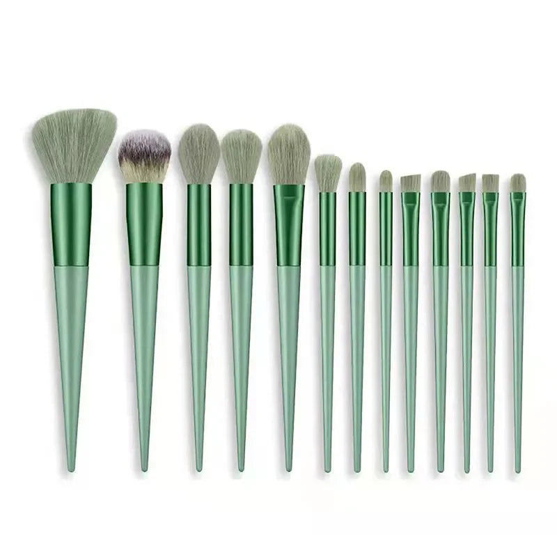 13Pcs Soft Fluffy Makeup Brushes Set for Cosmetics Foundation Blush Powder Eyeshadow Kabuki Blending Makeup Brush Beauty Tool Natalia Home Fashion   Green-with-bag Natalia Home Fashion