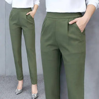 Women's High Waist Pants Spring and Summer Thin Stretch Women's Loose Trousers Casual Suit Pants Straight Office Ladies Clothes Natalia Home Fashion   Green-XXL Natalia Home Fashion