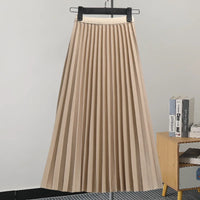 GVUW Pleated Women Skirt Fashion Elastic Waist Versatile Elegant 2024 New Solid Color Simplicity Female Loose Skirts 17G7503 Natalia Home Fashion   Khaki-One-Size Natalia Home Fashion