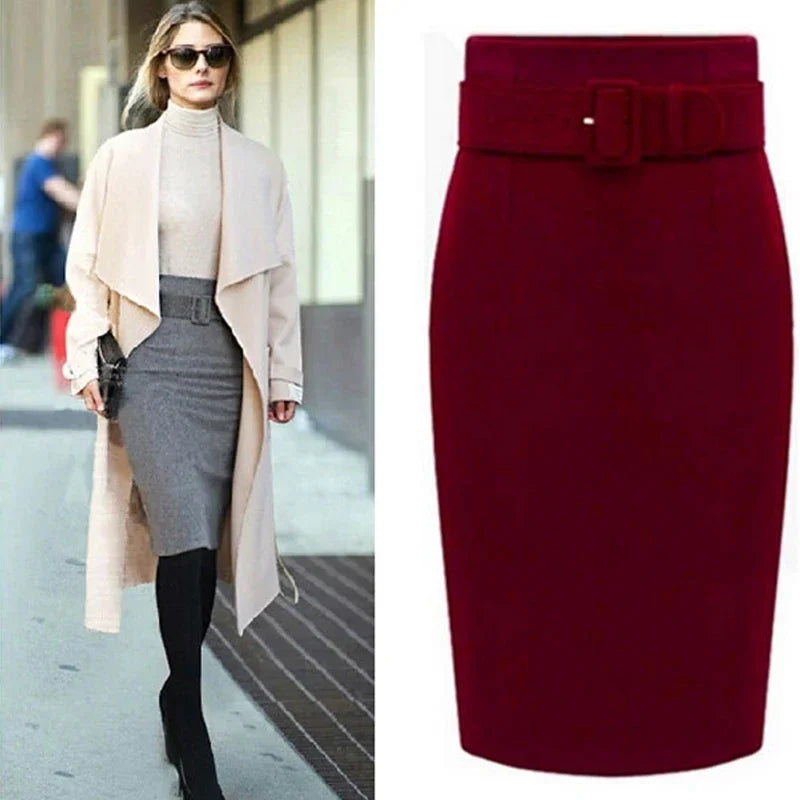 Women Autumn Fashion Style Knee Length Skirt 2024 Ladies Front Sashes Girl Pencil Skirts Femme Female Black Jupe Goth Skirts Natalia Home Fashion    Natalia Home Fashion