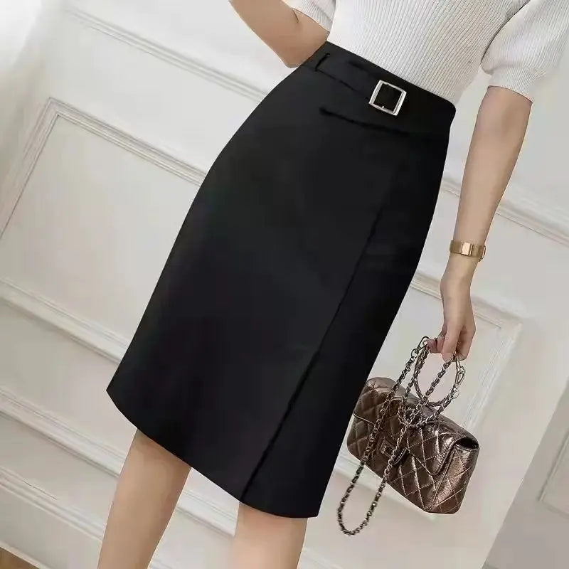 Women's High Waist Split Knee Length Midi Bodycon Pencil Skirt, Elegant Suit, Business Work Skirt, Office Ladies Black Skirts, Natalia Home Fashion    Natalia Home Fashion