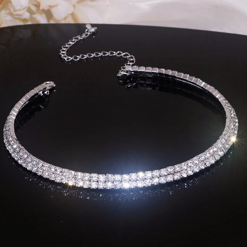 Luxury Round Rhinestone Necklace Set for Women Classic Silver Color Necklace Bracelet Earring Jewelry Set Bridal Wedding Jewelry Natalia Home Fashion   2-Lays-necklace Natalia Home Fashion