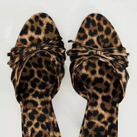 High Quality Women Shoes Bow Knot Leopard Print High Heel Slippers Women Slippers