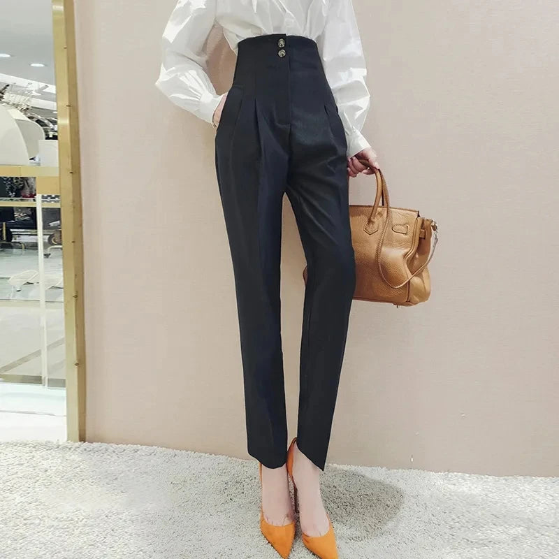 High Waisted Suit Pants for Women, Ankle Length Trousers, Vintage Clothing, British Style, Office Work, Spring and Autumn, 2024 Natalia Home Fashion    Natalia Home Fashion