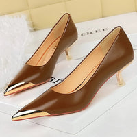 Retro High Heels Metal Pointed Tip Women Pumps Stiletto 9.5 Cm And 4.5cm Heels Sexy Party Shoes Office Shoes