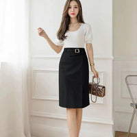 Women's High Waist Split Knee Length Midi Bodycon Pencil Skirt, Elegant Suit, Business Work Skirt, Office Ladies Black Skirts, Natalia Home Fashion    Natalia Home Fashion