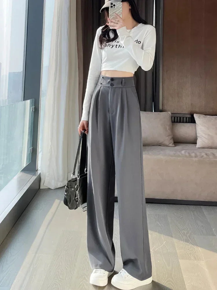 High Waist  Suit Pants Women Straight Black Korean Office Ladies Trousers Fashion Button Loose Spring Female Streetwear 2024 Natalia Home Fashion    Natalia Home Fashion