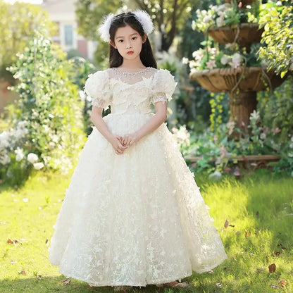 Girls' Dress Light Luxury Minority High-End Princess Dress Flower Girl Wedding Little Girl Host Piano Performance Evening Dress