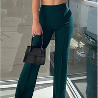 Women's Slim Bell-Bottoms Trousers Trendy Spring Autumn Pants Office Lady Solid Color Flared Trousers Natalia Home Fashion   darkgreen-M Natalia Home Fashion