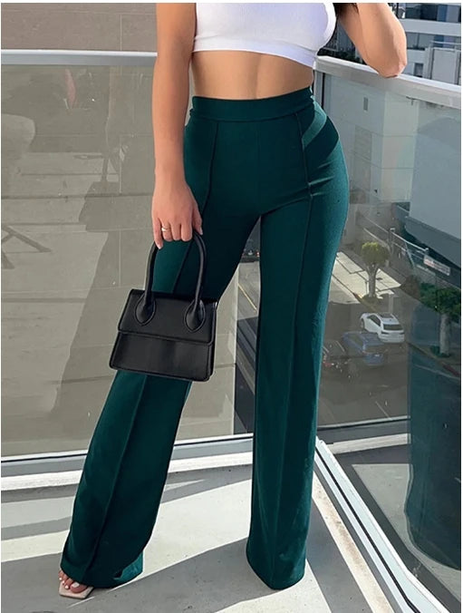 Women's Slim Bell-Bottoms Trousers Trendy Spring Autumn Pants Office Lady Solid Color Flared Trousers Natalia Home Fashion   darkgreen-M Natalia Home Fashion