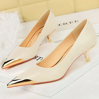 Retro High Heels Metal Pointed Tip Women Pumps Stiletto 9.5 Cm And 4.5cm Heels Sexy Party Shoes Office Shoes