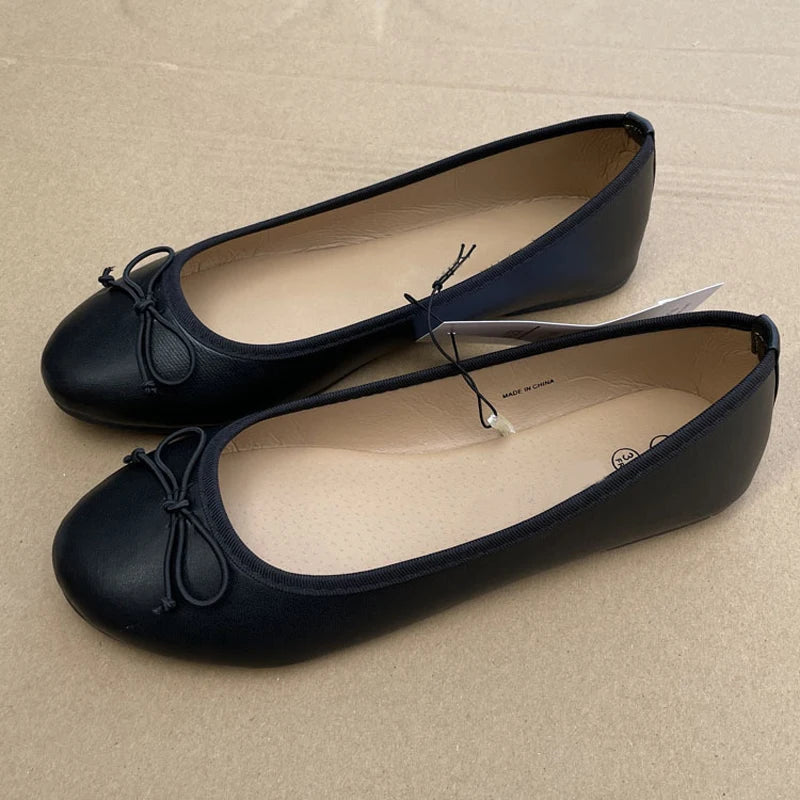 Fashion Flats Luxury Women Ballerinas Round Toe Bowtie Slip on Comfort Loafers Ladies  Shoes