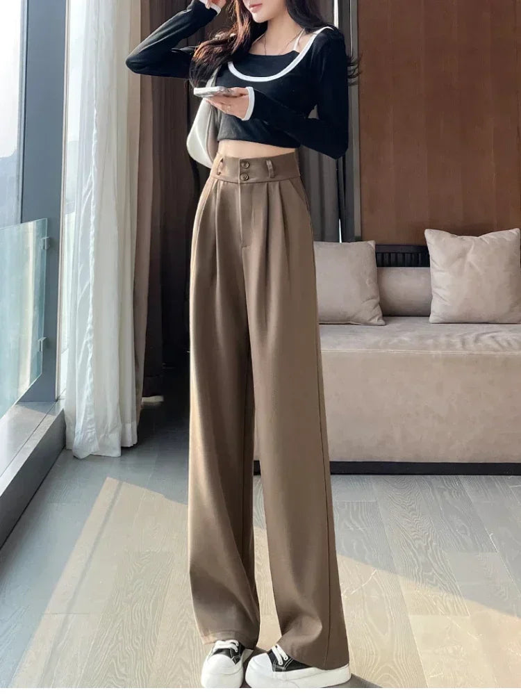 High Waist  Suit Pants Women Straight Black Korean Office Ladies Trousers Fashion Button Loose Spring Female Streetwear 2024 Natalia Home Fashion    Natalia Home Fashion