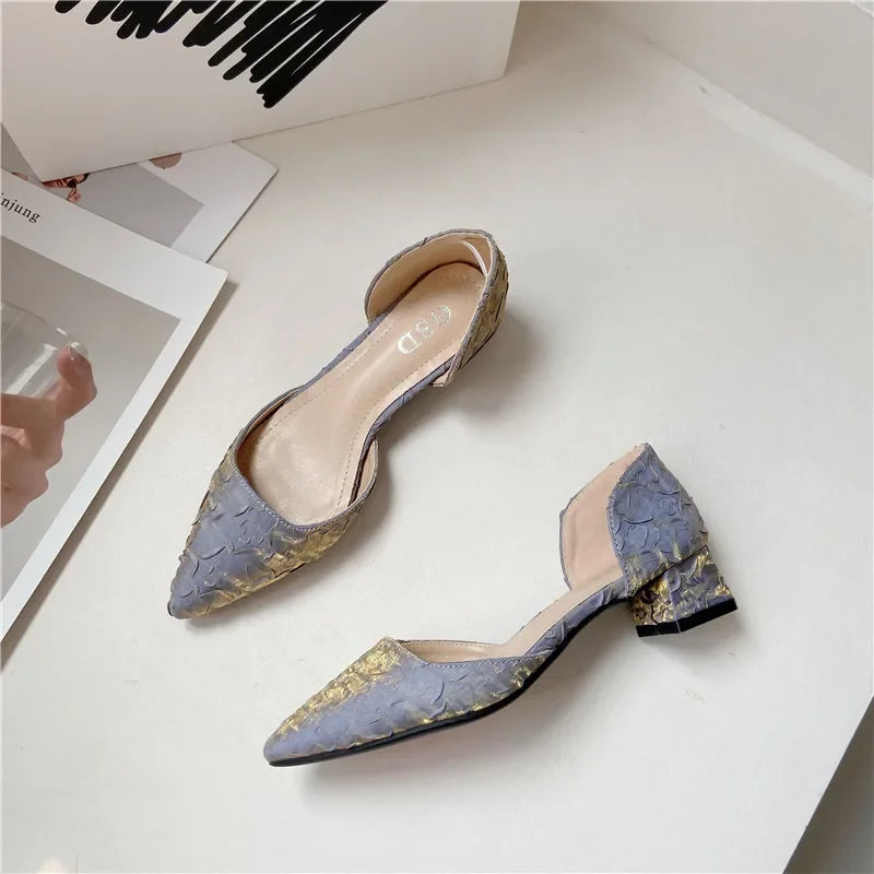 Fashionable Women's Shoes Summer Pointed Toe Low Heel Back Strap Sandals Clumsy Heel Elegant  Colors