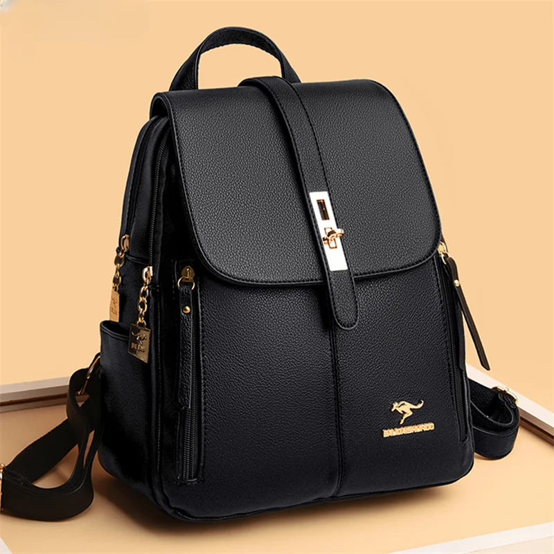 Luxury Women Leather Backpacks for Girls Sac Casual Daypack Black Vintage Backpack School Bags for Girls Mochila Rucksack