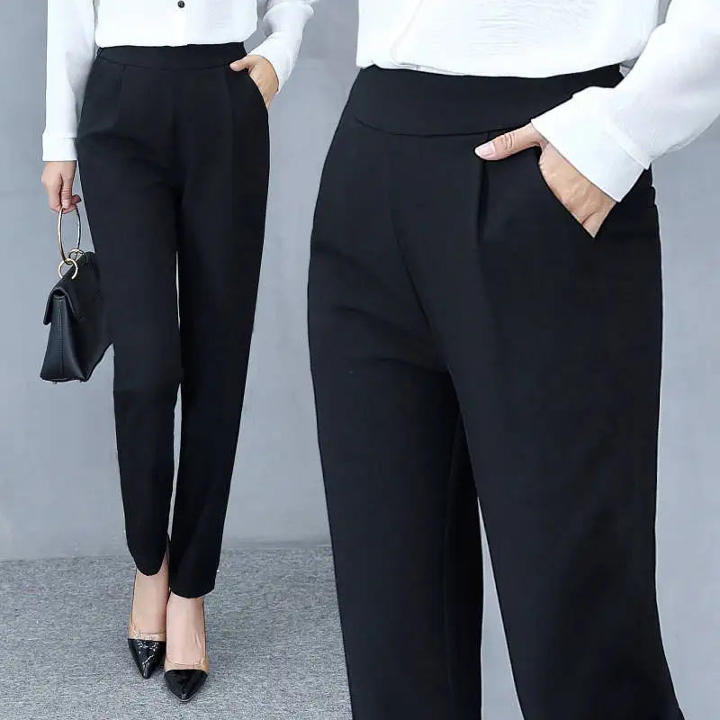 Women's High Waist Pants Spring and Summer Thin Stretch Women's Loose Trousers Casual Suit Pants Straight Office Ladies Clothes Natalia Home Fashion   black-XL Natalia Home Fashion