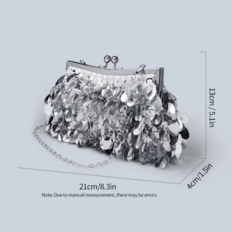 Silver Sequin Clutch for Women Evening Bag Prom Shiny Small Purse Fashion Handbag Banquet Bag Shoulder Bag Cocktail Party Clutch