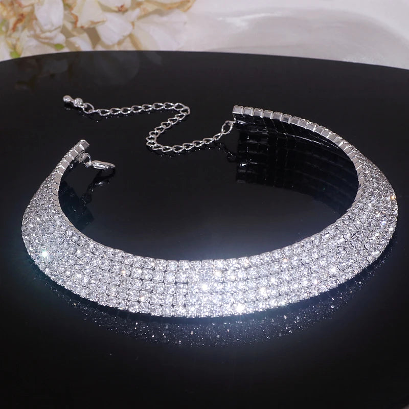 Luxury Round Rhinestone Necklace Set for Women Classic Silver Color Necklace Bracelet Earring Jewelry Set Bridal Wedding Jewelry Natalia Home Fashion   5-Lays-necklace Natalia Home Fashion