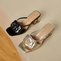 Camellia slippers fancy summer wear 2024 soft leather new line flower sandals open toe with half drag female Natalia Home Fashion    Natalia Home Fashion