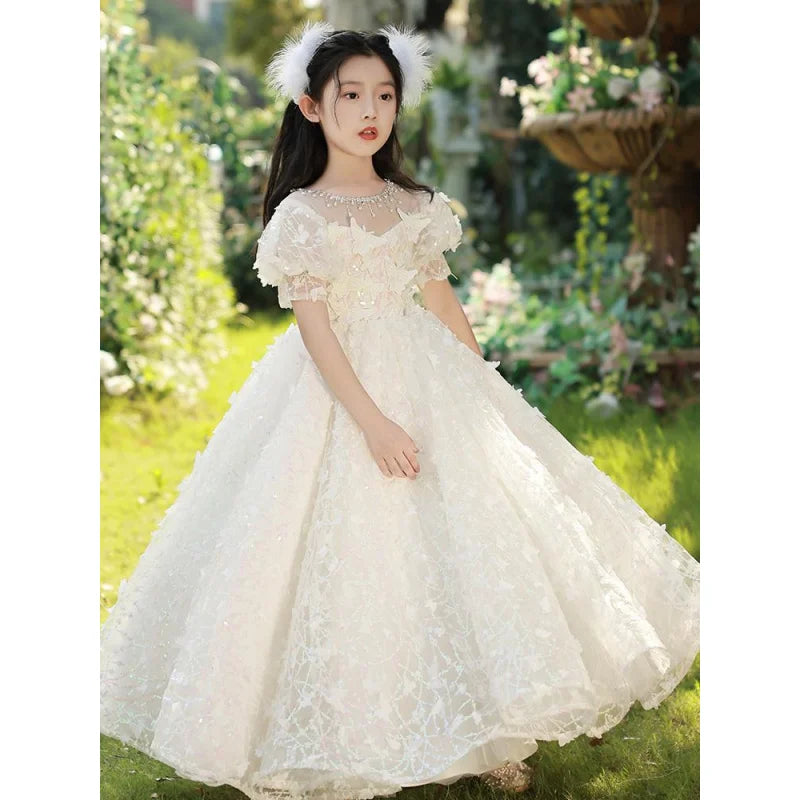 Girls' Dress Light Luxury Minority High-End Princess Dress Flower Girl Wedding Little Girl Host Piano Performance Evening Dress