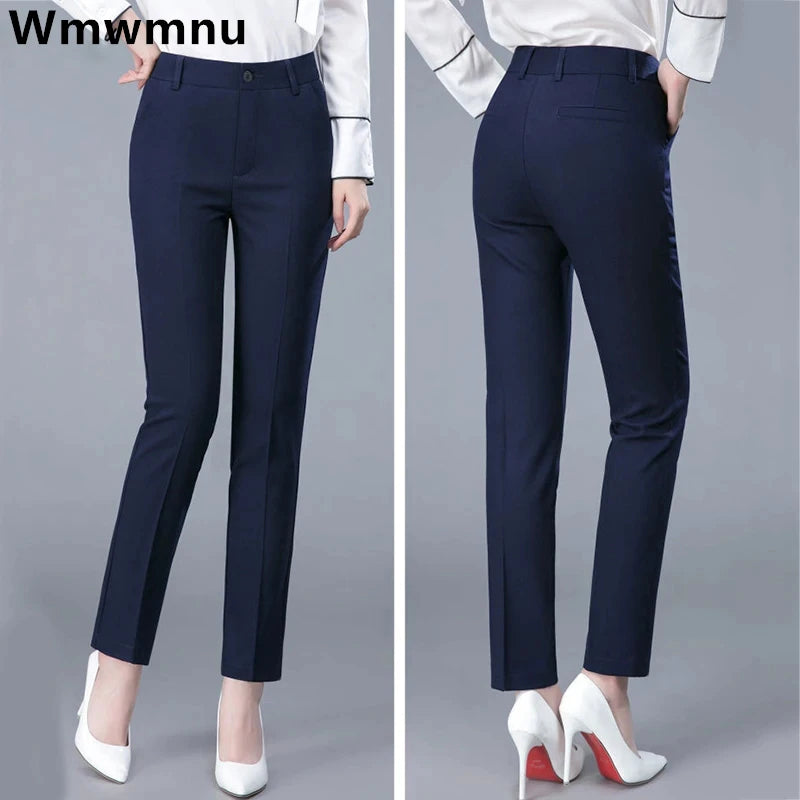 High Waist Formal Ankle Length Pants Women Casual Classic Slim Pantalones Korean Office Pencil Sweatpants Straight Suit Trousers Natalia Home Fashion    Natalia Home Fashion