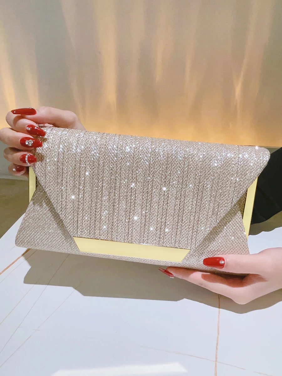 Glitter Clutch Shiny Evening Bags For Women Formal Bridal Wedding Clutch Purse Prom Cocktail Party Rose Gold Envelope Chain Bag