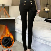 Fashion Women's Trousers 2022 Autumn New High-elastic Double-breasted Tight-fitting High-waisted Slimming Pants Women's Pants Natalia Home Fashion   Plus-velvet-M Natalia Home Fashion