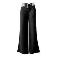 Women Flared Pants Elegant Office Lady Casual High Waist Trousers Spring Summer Solid Crisscross Sheer Mesh Patch Wide Leg Pant