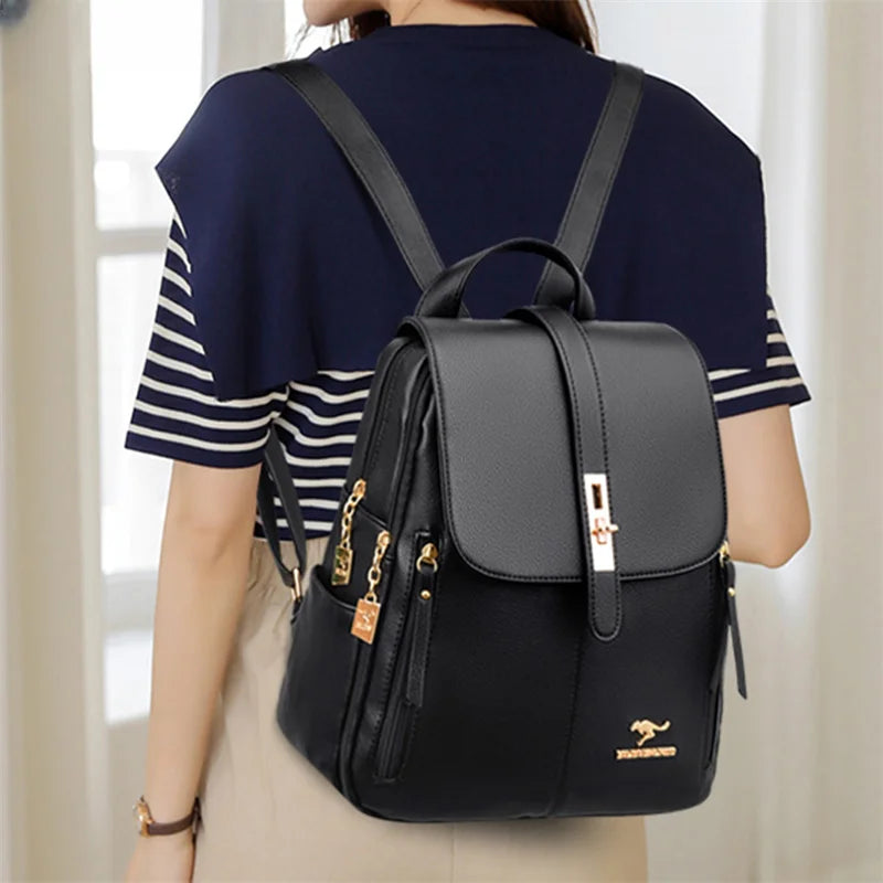 Luxury Women Leather Backpacks for Girls Sac Casual Daypack Black Vintage Backpack School Bags for Girls Mochila Rucksack