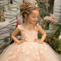 Peach Pink Flower Girl Dress Tulle Lace Ballgown First Communion Gown Little Baby Bridesmaid Wedding Dresses