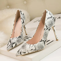 Sexy Snake Print 10CM high heels women luxury Fashion Pointed Toe Heeled sandals elegant Shallow Pumps Party Dress Shoes